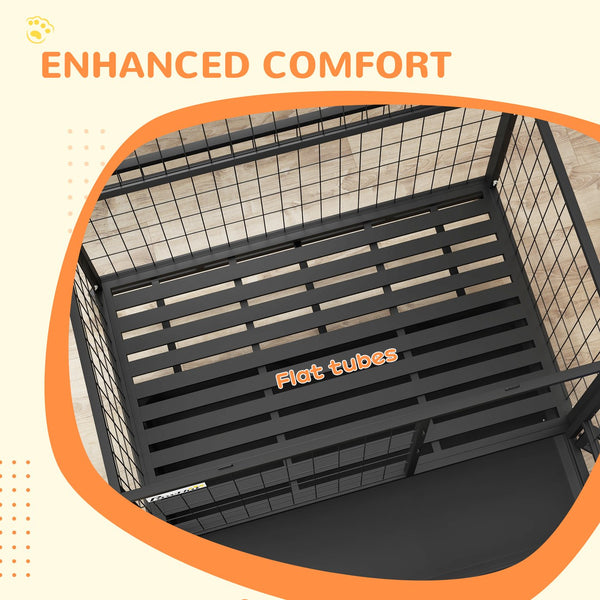 English Elm PawHut Heavy Duty 43" Steel Dog Crate with Wheels, Removable Tray, Top Access & Foldable Bowl Holder Black W2225P217150
