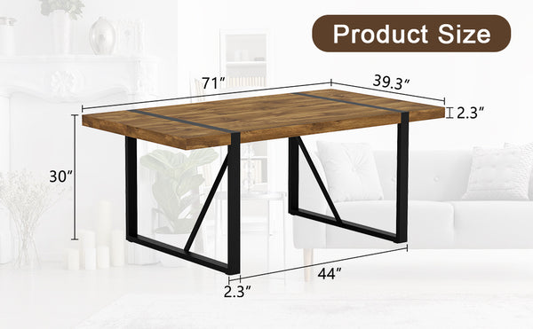 English Elm Rustic Industrial Wood Dining Table Seats Six with Powder Coated Black Metal Legs W1151P176379