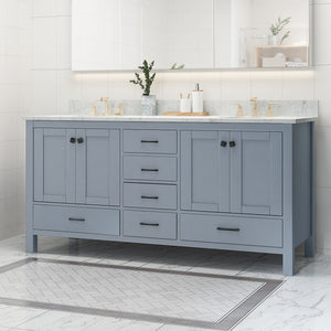 English Elm Christopher Knight Home® - 73'' Luxury Bathroom Vanity with Marble Top & Dual Ceramic Sinks, Freestanding 4-Door 3-Drawer Cabinet Grey N759S999017E