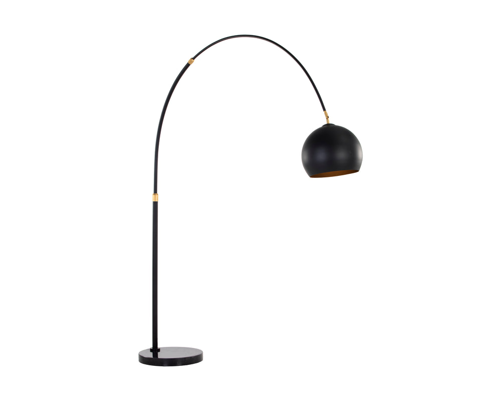 Sunpan Vern Floor Lamp – Stylish Arc Design with Unique Marble Base for Chic Living and Work Spaces Black