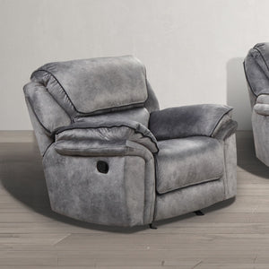 English Elm Gray Gray Transitional Leatherette Manual Recliner with Pillow-Top Arms, Contrast Welt & Drop-Down Table B2741P385168