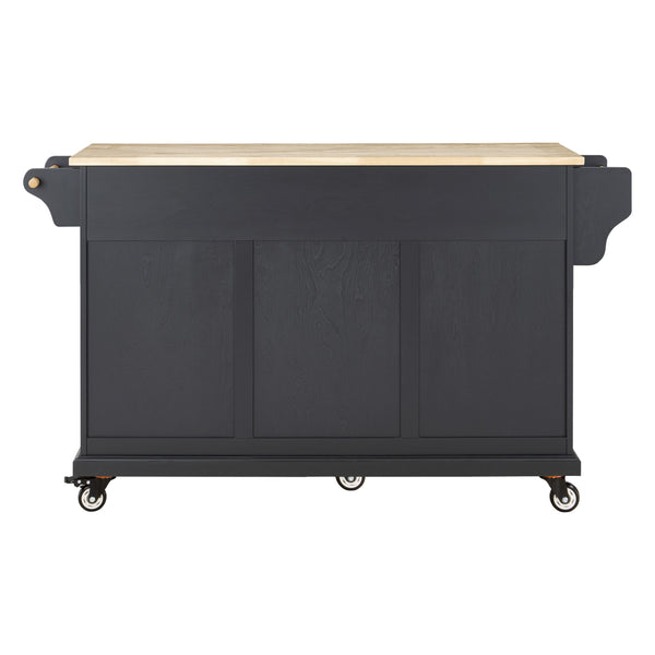 English Elm Kitchen Island durable rubberwood countertop kitchen cart on casters with towel rack, spice shelf, 5 drawers and adjustable shelving for organized meal prep and mobility Black W914S00003