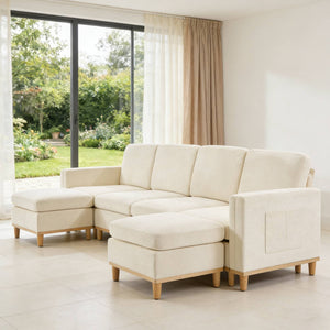 English Elm Modern Modular Sectional Sofa with Plush Cushions and Tapered Legs for Living Rooms Beige+White W2085S00106