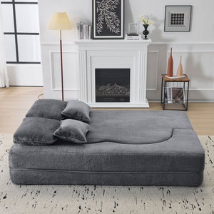 English Elm Queen Foldable Sofa Bed Plush Chenille Futon with High-Density Foam Convertible Sleeper Mattress Comfort Dark Gray W1829P280219