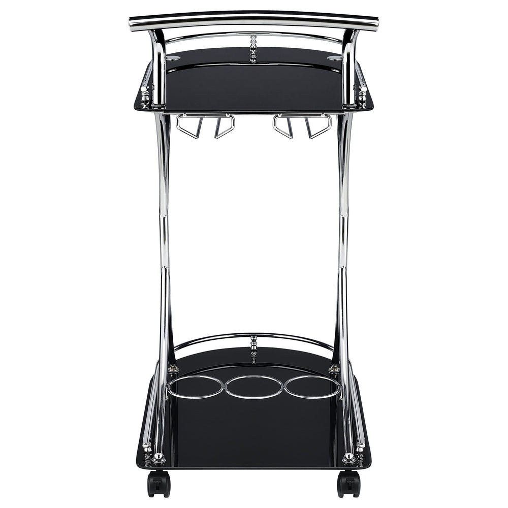English Elm Allen Black Chrome 2-Tier Glass Bar Cart with Casters, Sleek Modern Metal Frame, Elegant Mobile Storage B062P328643