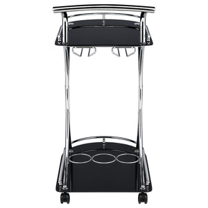 English Elm Allen Black Chrome 2-Tier Glass Bar Cart with Casters, Sleek Modern Metal Frame, Elegant Mobile Storage B062P328643
