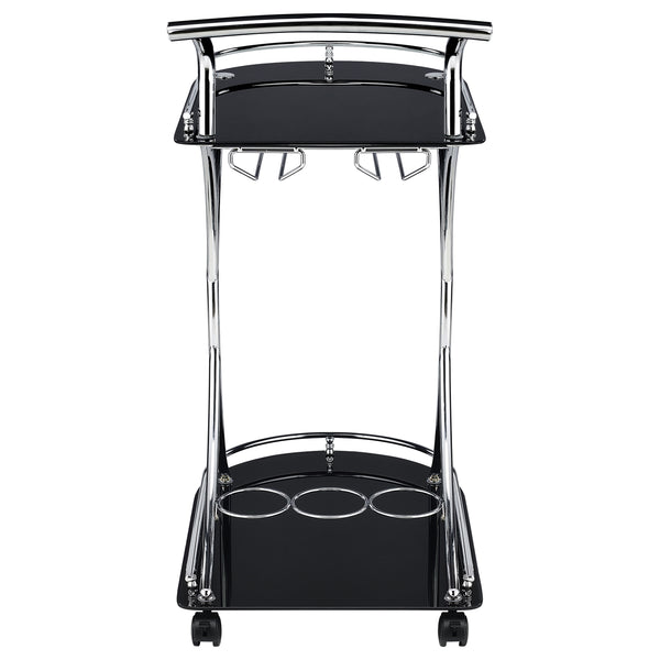 English Elm Allen Black Chrome 2-Tier Glass Bar Cart with Casters, Sleek Modern Metal Frame, Elegant Mobile Storage B062P328643