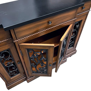English Elm Vidi Oak Finish Entryway Console Cabinet with Felt Drawers and Bronze Hardware B2726P293609