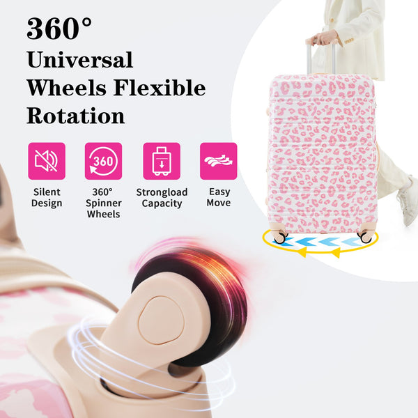 English Elm Hardshell Polycarbonate Luggage Set Three Piece Spinner Suitcases with Tsa Lock Pink Leopard N732P218227U