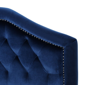 English Elm Tufted Queen Headboard with Nailhead Trim Solid Wood Frame Adjustable Iron Legs Navy Blue 57875.00NVLTNBLU