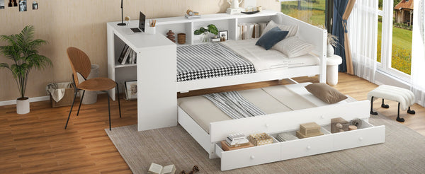 English Elm Twin Size Daybed With Trundle, Stylish Storage & Workspace Solution For Kids, Guests, Or Home Office W1580S00203-GIGA