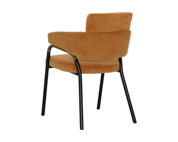 Sunpan Sharqui Dining Armchair – Luxurious Contemporary Design with Black Metal Legs and Bronze Armrest Accent Danny Amber