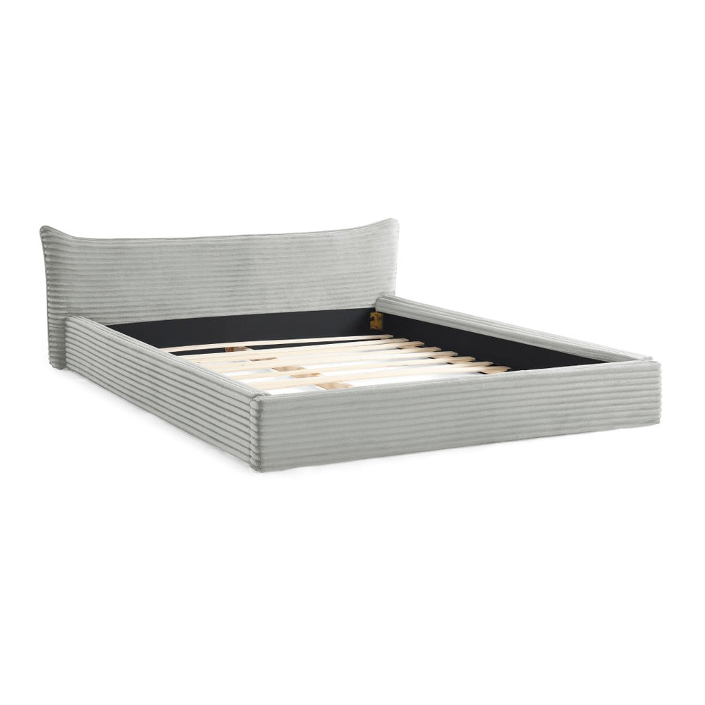 English Elm Queen Upholstered Platform Bed Frame In Grey Velvet With Curved Headboard - No Box Spring Needed! W487S00340-GIGA