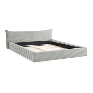 English Elm Queen Upholstered Platform Bed Frame In Grey Velvet With Curved Headboard - No Box Spring Needed! W487S00340-GIGA