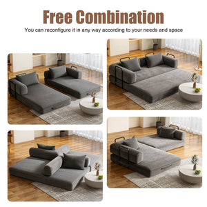 English Elm 78 Inch Corduroy Convertible Sofa Sleeper Futon with Foldable Armrests for Studio Rooms Dark Gray W5385P455030