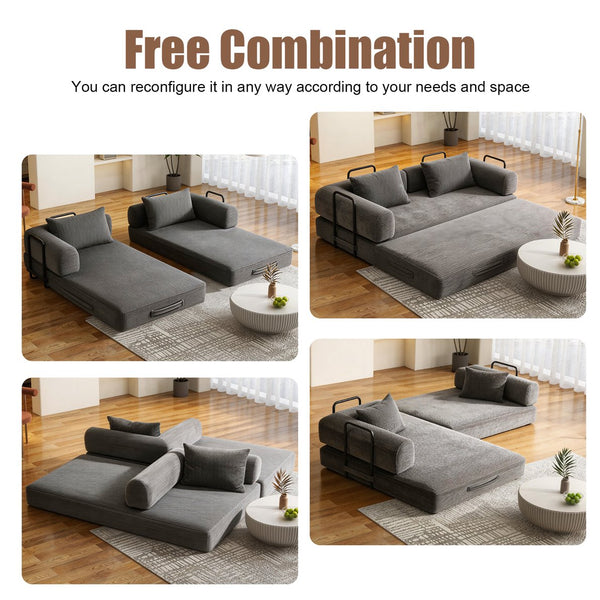 English Elm 78 Inch Corduroy Convertible Sofa Sleeper Futon with Foldable Armrests for Studio Rooms Dark Gray W5385P455030