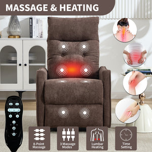 English Elm Beige Chenille Power Lift Recliner with Massage Heat and Usb for Senior Comfort Brown W1803P369080