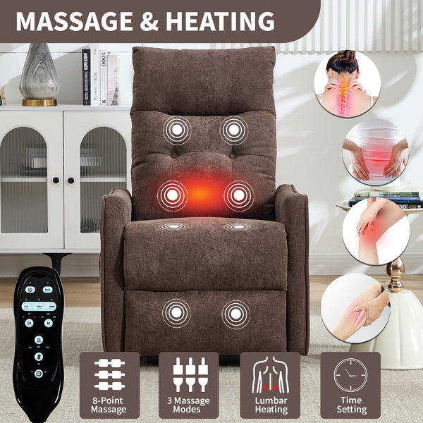 English Elm Beige Chenille Power Lift Recliner with Massage Heat and Usb for Senior Comfort Brown W1803P369080