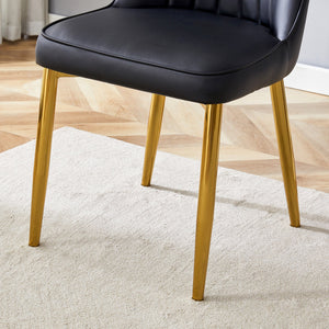 English Elm Table and Chair Set Marble Glass Top Gold Legs with Four Pu Leather Dining Seats W1151S04634