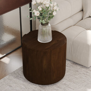 English Elm 19.29"h Tulip Mgo Round Accent Table Waterproof Wood Grain Finish Patio or Living Room Brown W757P387423