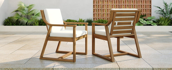 English Elm Trexm Acacia Wood Outdoor Dining Armchairs with Cushions for Patio Garden Light Teak N715P404282D