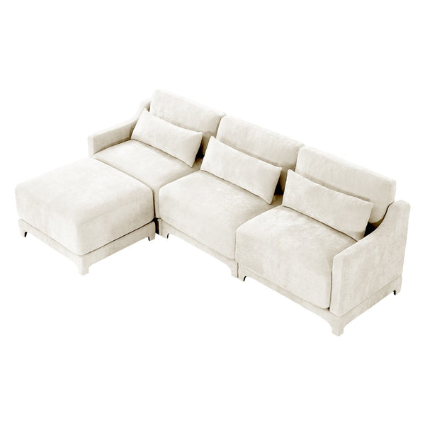 English Elm Three-Seater Chenille Sofa With Movable Ottomans, Ergonomic Design, Stylish Beige, Easy Assembly W714S01197-GIGA