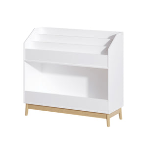 English Elm Toddler White Book Display Shelf with 3-Tier Face-Out Display and Large Bottom Bin, Modern MDF Organizer W808P350170