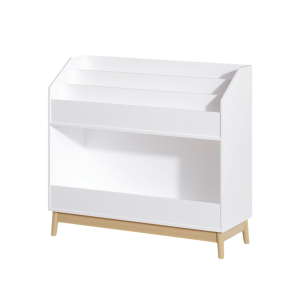 English Elm Toddler White Book Display Shelf with 3-Tier Face-Out Display and Large Bottom Bin, Modern MDF Organizer W808P350170