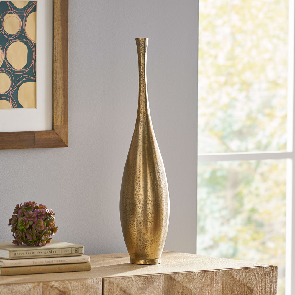 English Elm Christopher Knight Home® - Bottle Vase Antique Brass Aluminum Floor Vase 20" Handcrafted Bottleneck Decor for Modern Homes 71673.00
