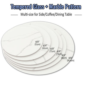 English Elm 36"inch Round Tempered Glass Tabletop Marble Print Indoor Outdoor Dining Patio White W241P361464