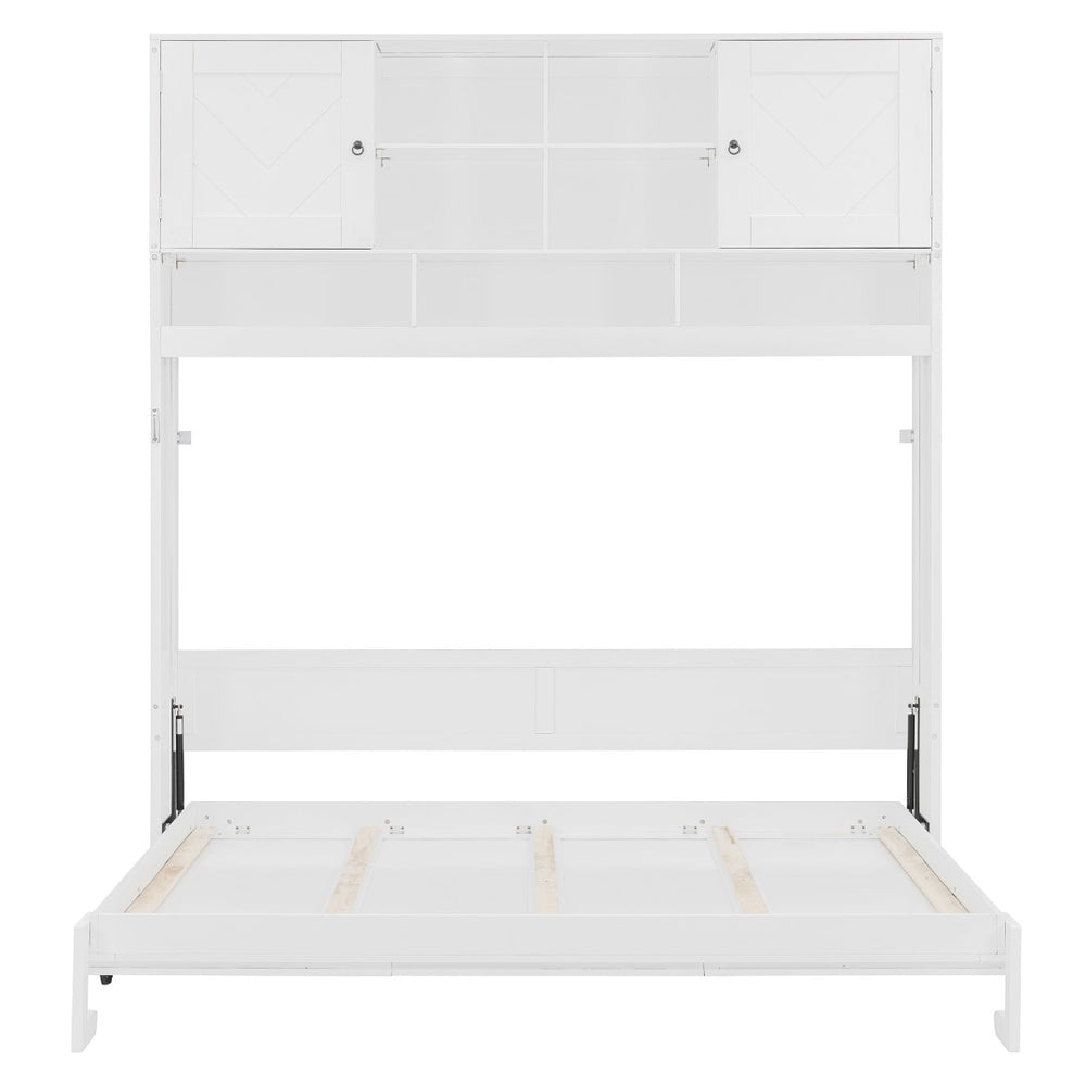 English Elm Queen Size Murphy Bed With Stylish Chevron Stripes, Ample Storage, And Space-Saving Design N820S00061K-GIGA