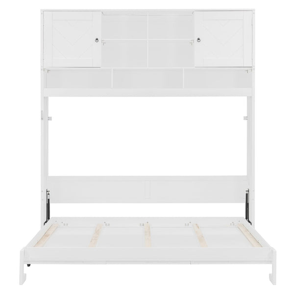 English Elm Queen Size Murphy Bed With Stylish Chevron Stripes, Ample Storage, And Space-Saving Design N820S00061K-GIGA