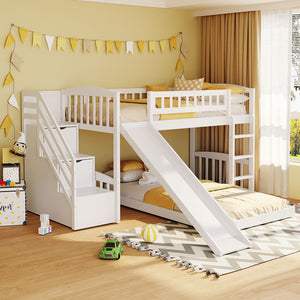 English Elm Stairway Twin Bunk Bed with Slide Storage Drawers and Guardrail Kids Bedroom LT100156AAK-1