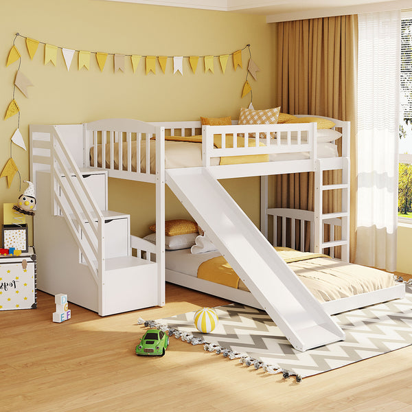 English Elm Stairway Twin Bunk Bed with Slide Storage Drawers and Guardrail Kids Bedroom LT100156AAK-1