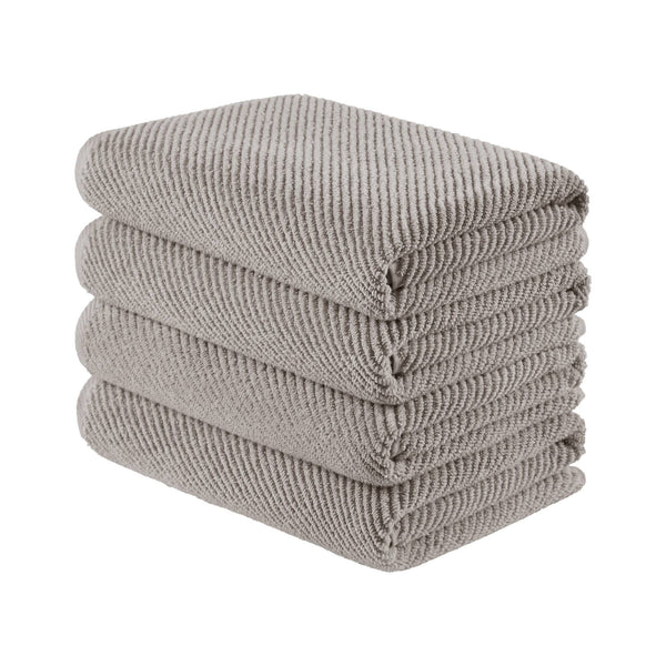 JLA Home Madison Park - 100% Cotton Diagonal Ribbed 4-Piece Bath Towels — Plush Zero-Twist 518GSM, Fast-Dry & Durable Luxury Grey MP73-8872