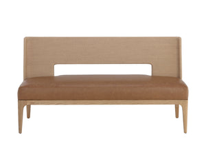 Sunpan Brocco Bench - Stylish Oak Frame with Paper Rope Backrest & Milliken Cognac Faux Leather Seating