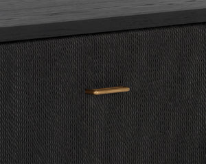 Sunpan Etienne Nightstand: Elegant Linear Design with Antique Brass Handles & Unique Wood Character Elements Black