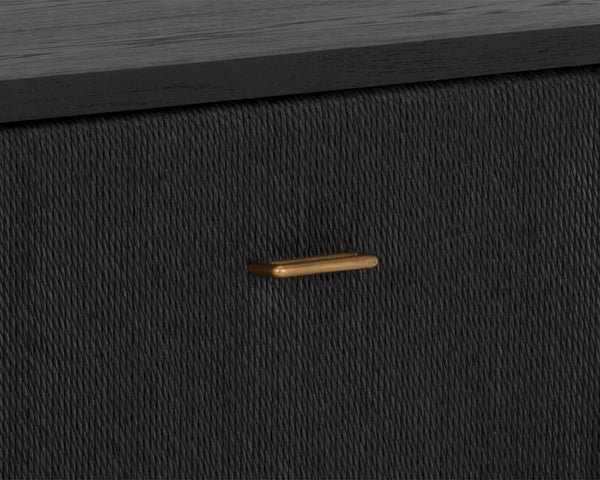 Sunpan Etienne Nightstand: Elegant Linear Design with Antique Brass Handles & Unique Wood Character Elements Black