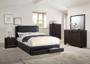 English Elm Black Luxurious Queen Bed with Hidden Storage Drawers Upholstered Faux Leather Modern Frame Black 64 L x 49 W x 5 H B011S02013