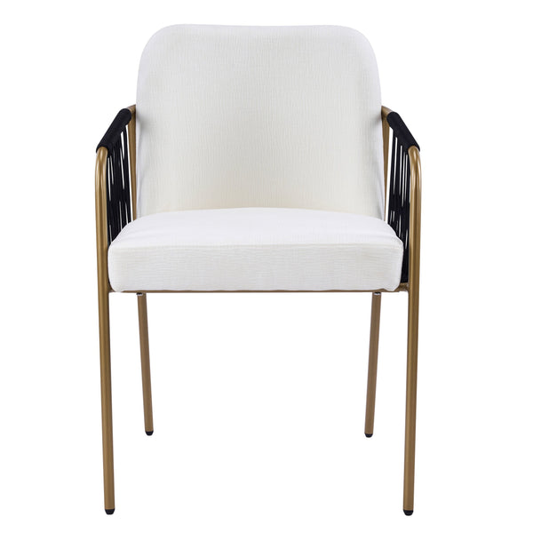 English Elm Fabric Upholstered Dining Chairs Glam Set of Two with Gold Accents Iron Frame N768P379517W