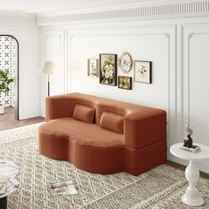 English Elm Modern Full Size Folding Sofa Bed Plush Corduroy Convertible Sleeper with 2 Pillows Foam-Filled 15" Mattress Orange W1885P369589