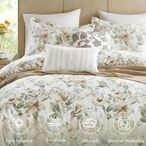 English Elm 5PCS Cotton Sateen Duvet Set Full/Queen with 300TC Printed Face, 2 Shams & 2 Decorative Pillows, Breathable Comfort Multi 18.11 L x 16.14 W x 4.72 H B035P341178