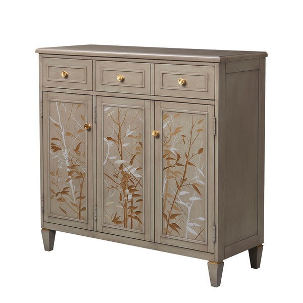 English Elm Jennifer Taylor Home - Dauphin Handpainted Entryway Storage Cabinet with Bamboo Motif, Grey Cashmere Wood, 46x20x46 B2719P238531