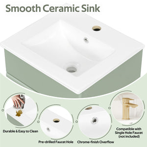 English Elm [video] Compact Sage Green Bathroom Vanity with Ceramic Sink Soft Close Cabinet N759P237932G