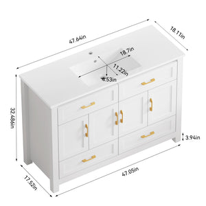 English Elm 48" White Bathroom Vanity with Resin Sink 4 Soft Close Doors Drawers Mdf Cabinet W3133S00027