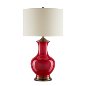 Lilou White Table Lamp - Elegant Ceramic Design with Antique Brass Finish and Off-White Shade Accent