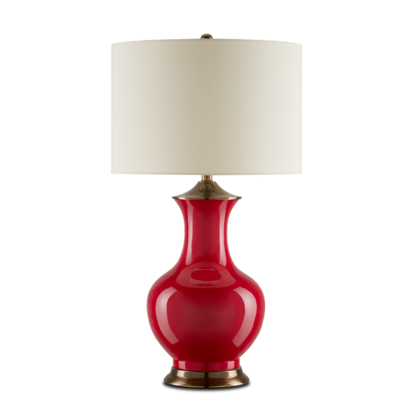 Lilou White Table Lamp - Elegant Ceramic Design with Antique Brass Finish and Off-White Shade Accent