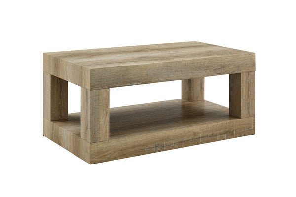 English Elm Modern Two Tier Rectangular Coffee Table with Open Shelf Storage for Living Rooms W3875P389557