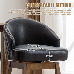 English Elm United We Win Quilted Microsuede Swivel Barstool with Wood Legs and Gold Rivet Trim Black W1568P361703