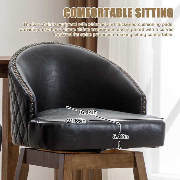 English Elm United We Win Quilted Microsuede Swivel Barstool with Wood Legs and Gold Rivet Trim Black W1568P361703